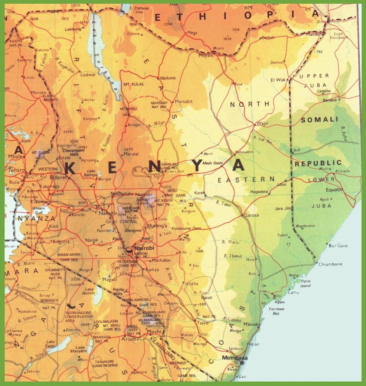 Kenija kelių tinklo žemėlapis
