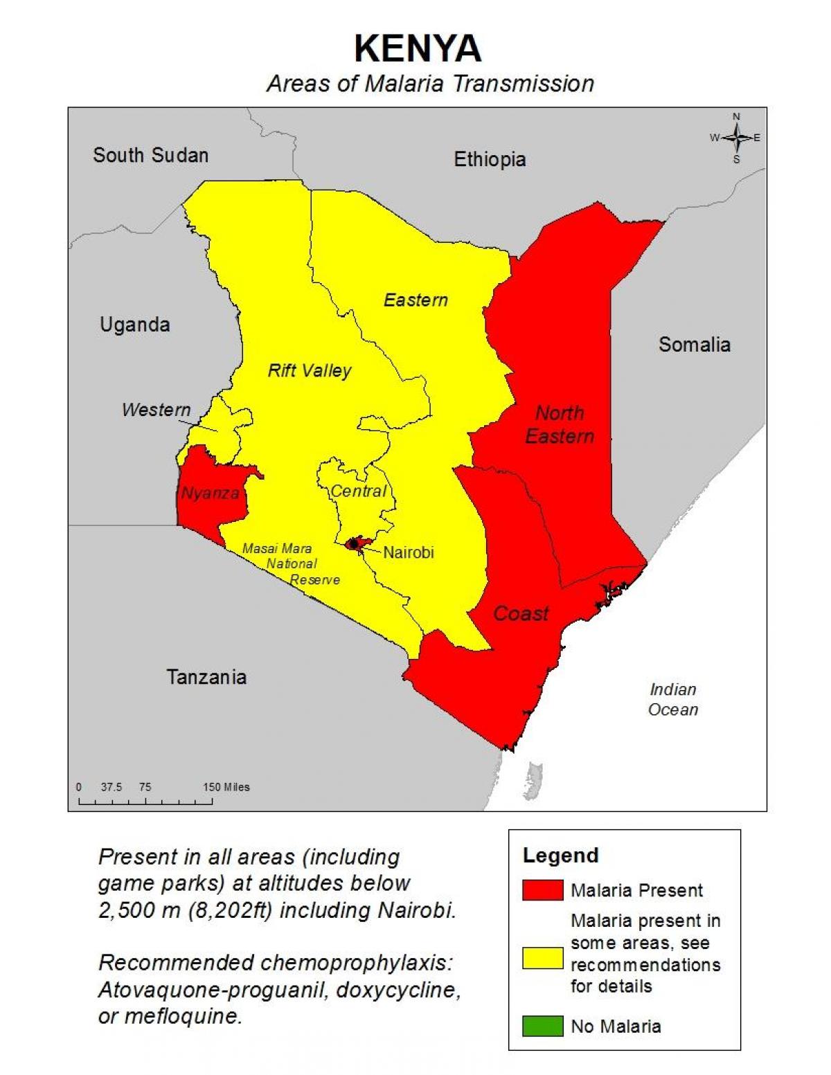 žemėlapis Kenija maliarija