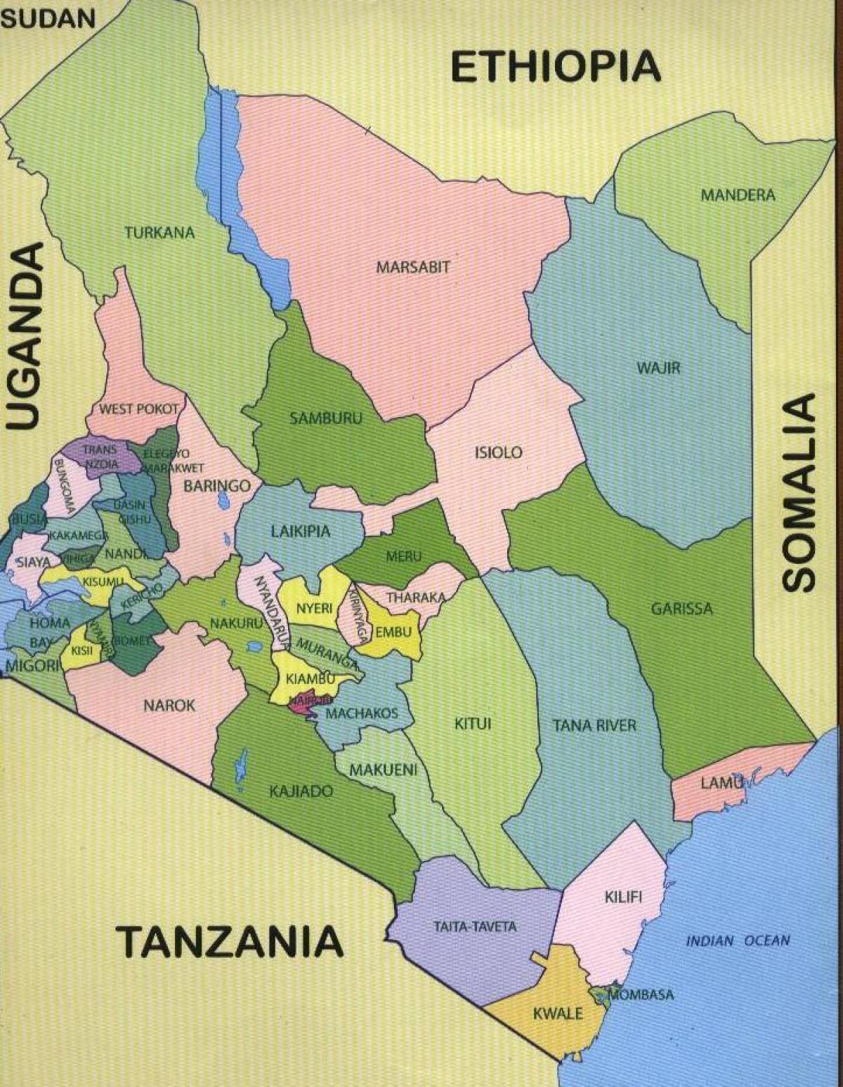 naujas žemėlapis iš Kenija apskrityse