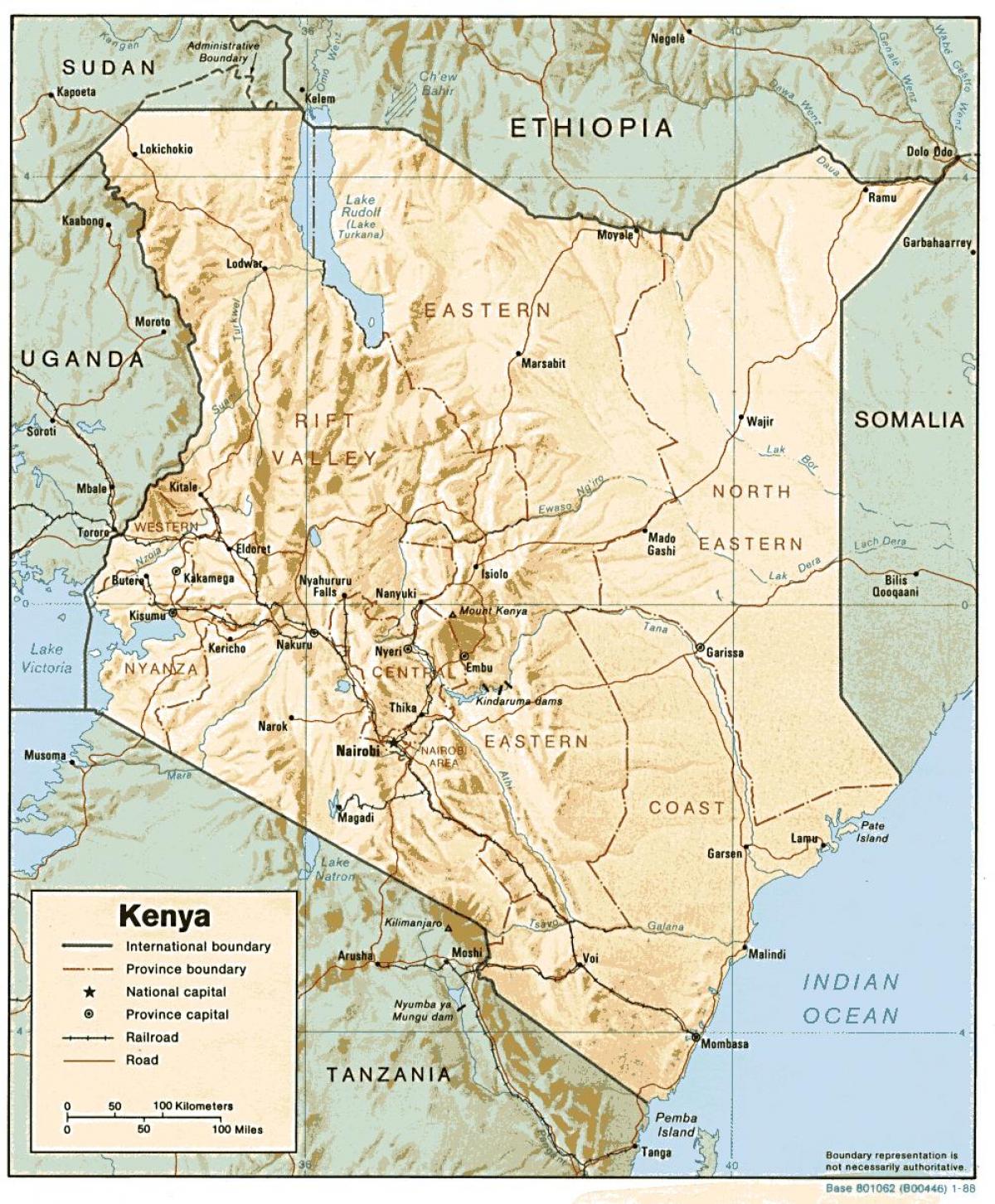 žemėlapis Kenija rodo didžiųjų miestų