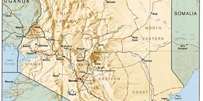 Žemėlapis Kenija rodo didžiųjų miestų