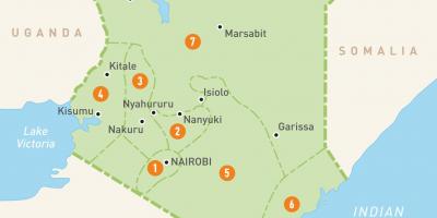 Žemėlapis Kenija rodo provincijose