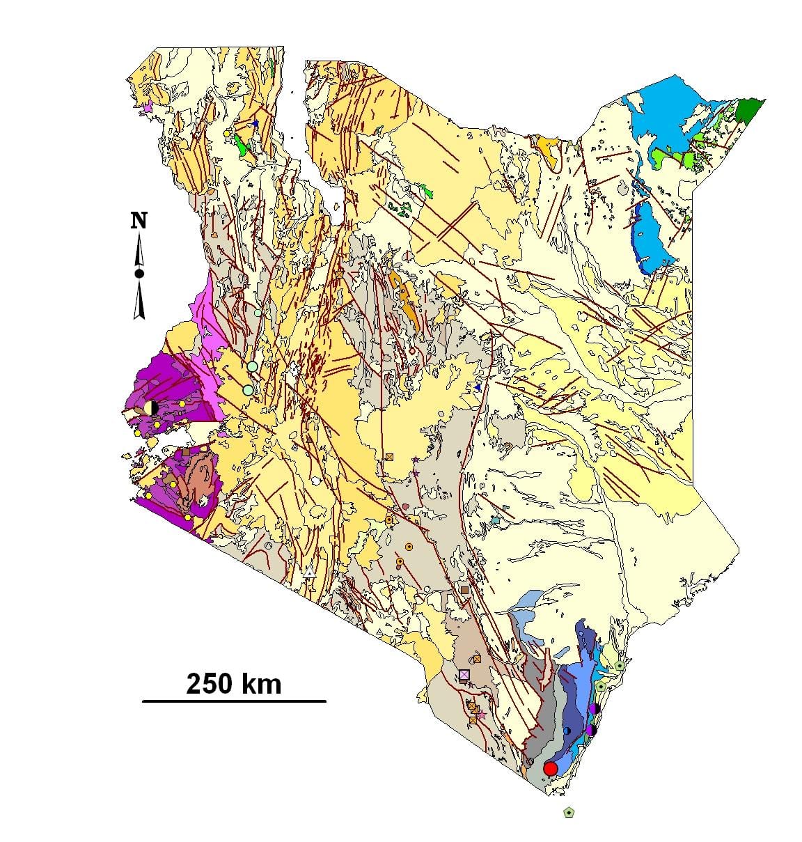 žemėlapis Kenija mineralinių išteklių