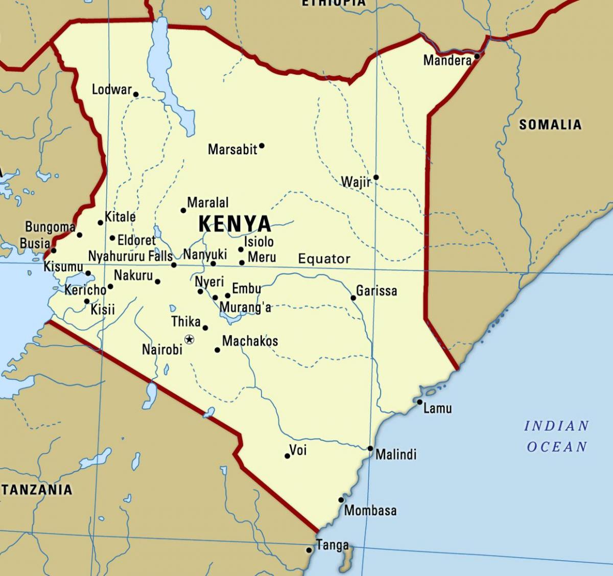 žemėlapis Kenijos su miestų