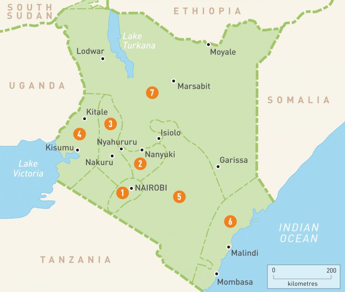 žemėlapis Kenija rodo provincijose