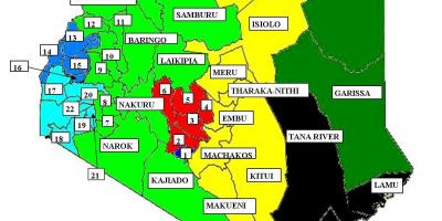 Žemėlapis 47 apskrityse Kenija 