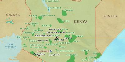Žemėlapis Kenijos nacionalinių parkų ir rezervatų